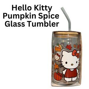 🍂 Hello Kitty Fall 16oz Glass Tumbler – Pumpkin Spice Edition! 🎃